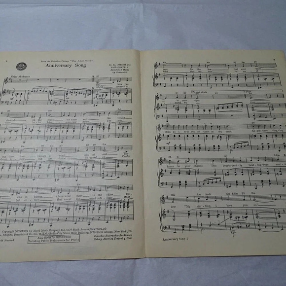 Vintage Anniversary Song from Columbia Picture The Jolson Story Sheet Music Art - Picture 4 of 5